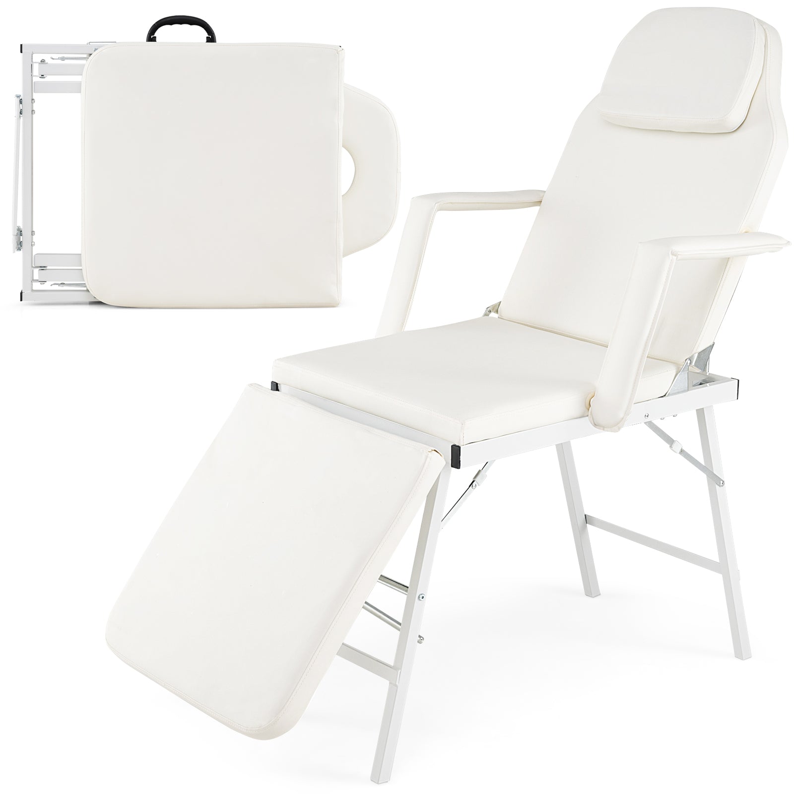 73 Inch Portable Tattoo Salon Facial Bed Massage Table, White Spa & Salon White at Gallery Canada