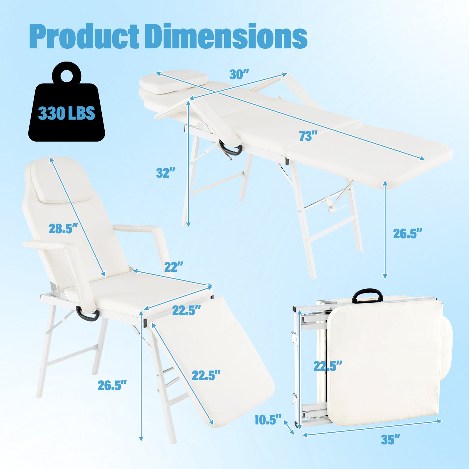 73 Inch Portable Tattoo Salon Facial Bed Massage Table, White Spa & Salon at Gallery Canada