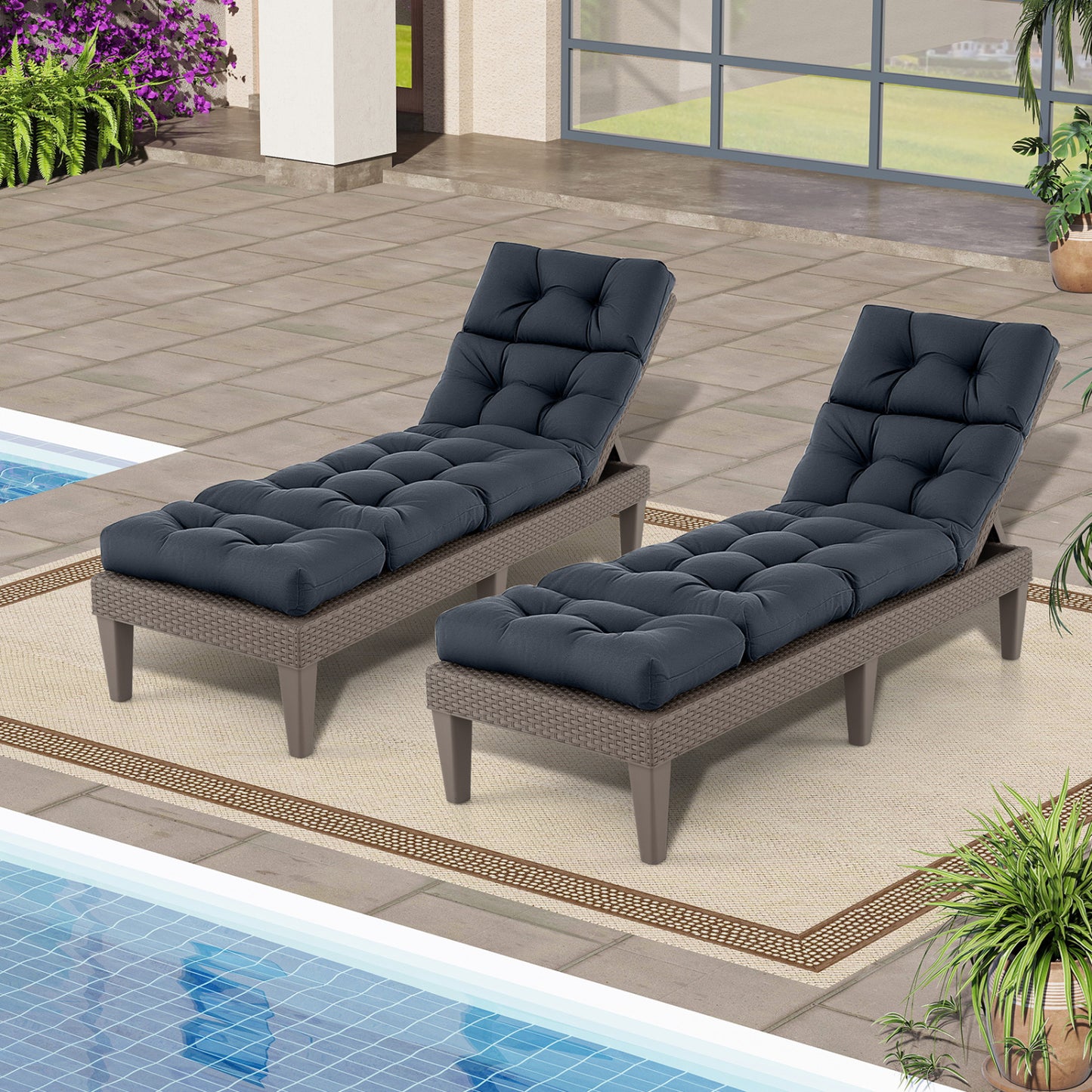 Ensemble de coussins de chaise longue d'extérieur 73" x 22", dossier haut, gris