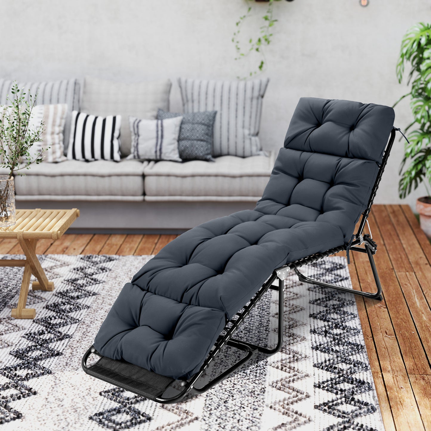 Ensemble de coussins de chaise longue d'extérieur 73" x 22", dossier haut, gris