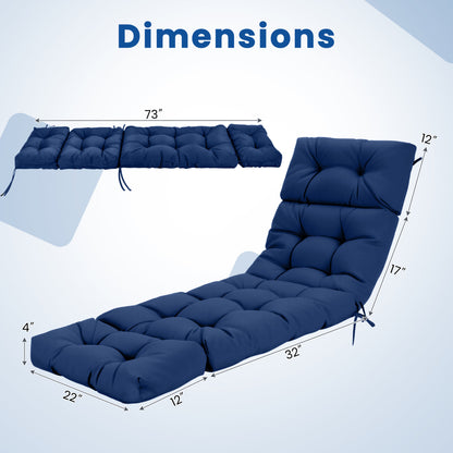 Outdoor Chaise Cushion Set of 2, 73x22, High Back, Navy