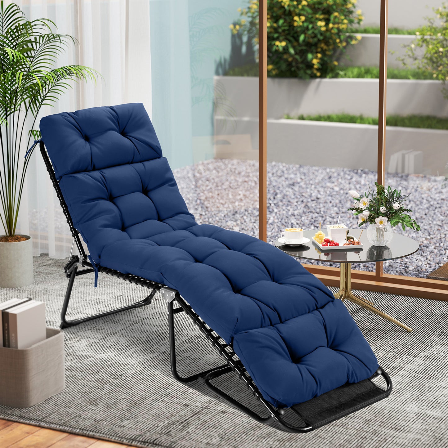 Outdoor Chaise Cushion Set of 2, 73x22, High Back, Navy
