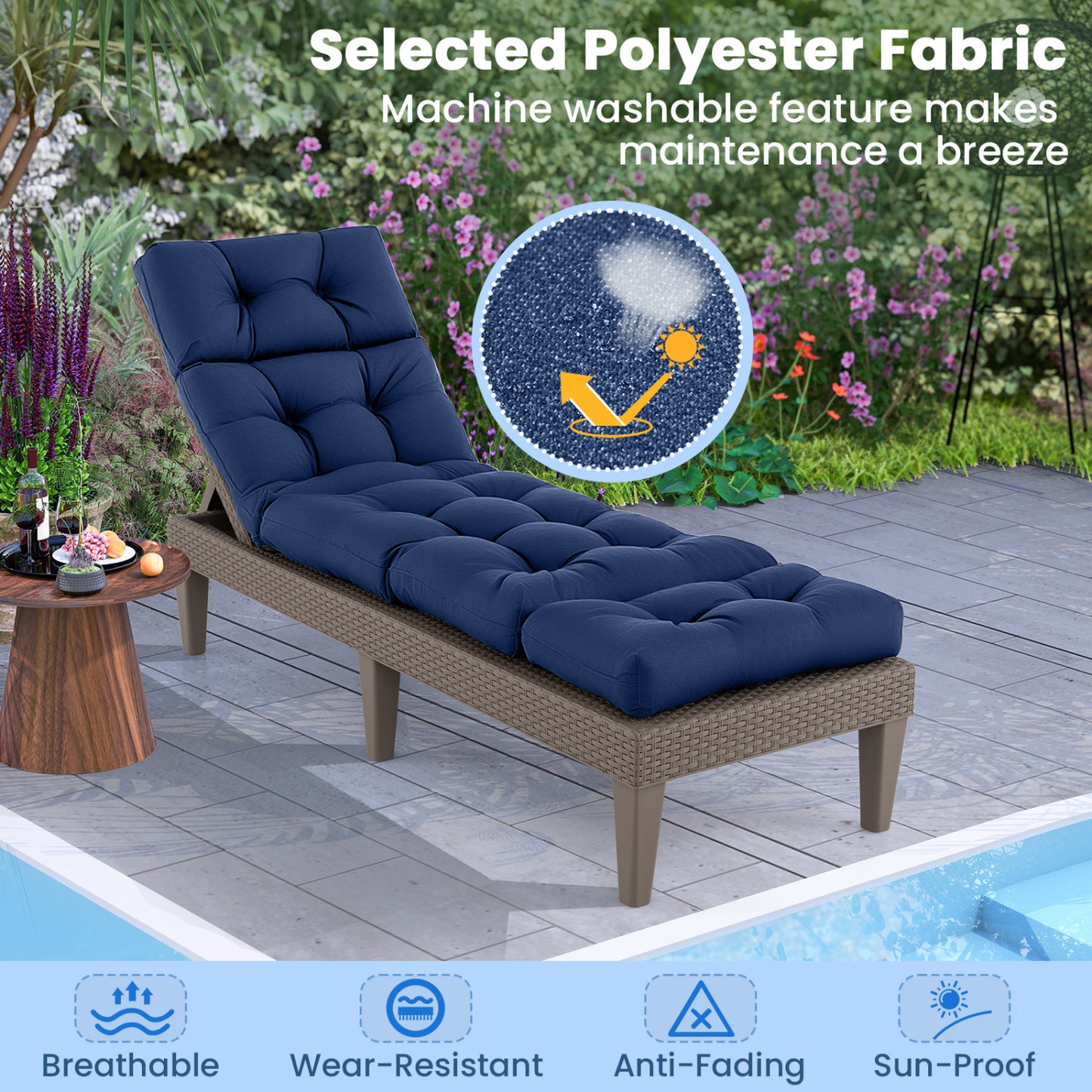 Outdoor Chaise Cushion Set of 2, 73x22, High Back, Navy