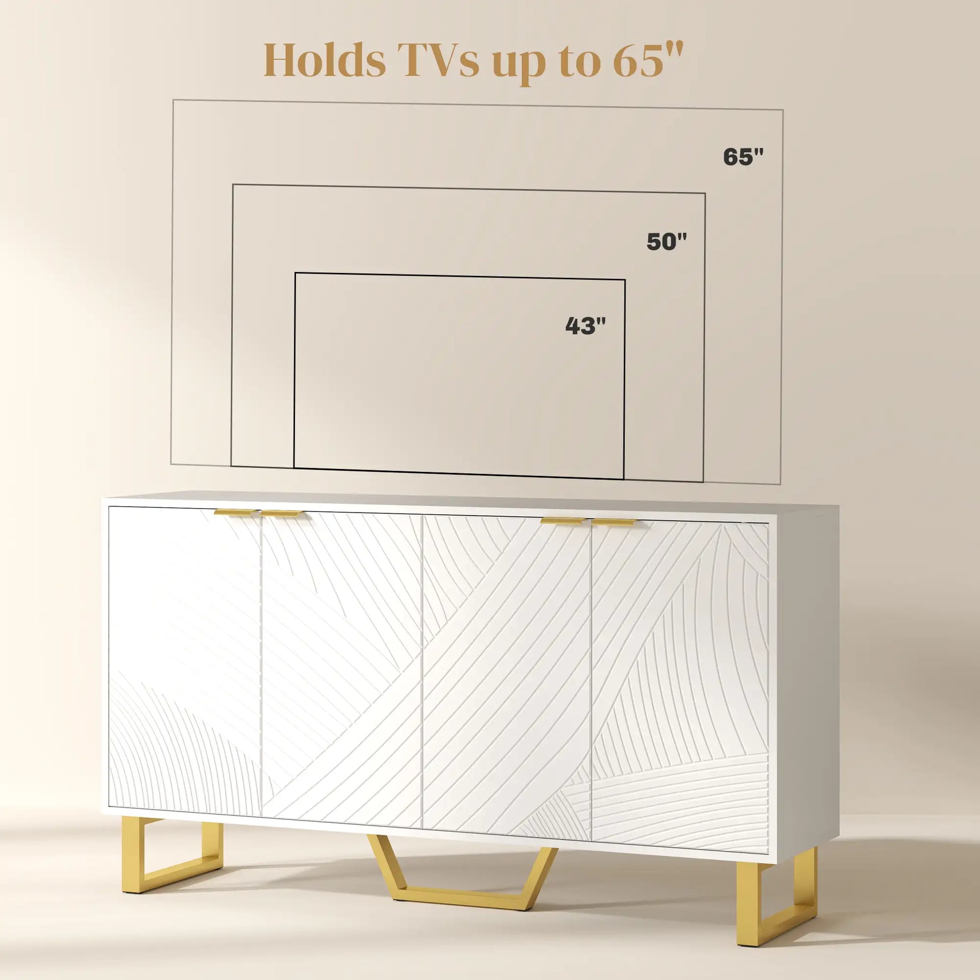 Sideboard Buffet Cabinet, Adjustable Shelves, Living Room TV Cabinet, 65 Inch, White Storage Cabinets at Gallery Canada