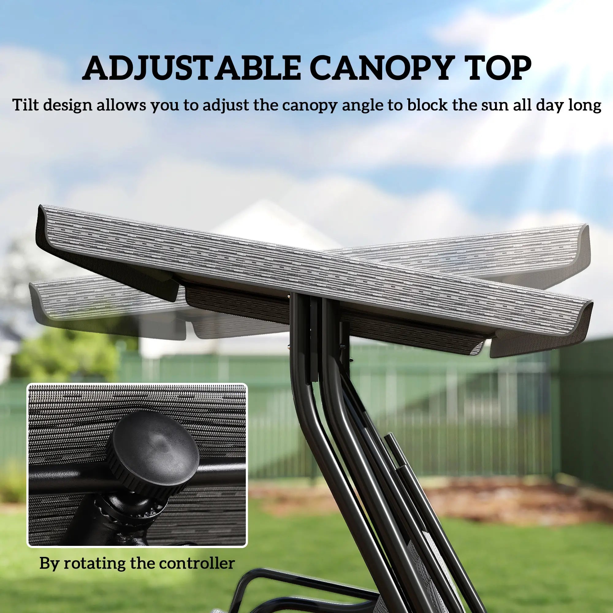 3-Person Patio Swing Bench With Canopy, Grey Patio Swings with Stand at Gallery Canada