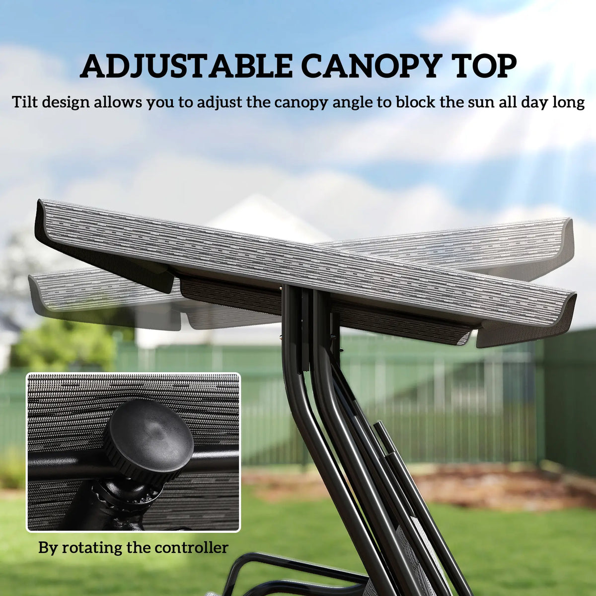 3-Person Patio Swing Bench With Canopy, Grey Patio Swings with Stand at Gallery Canada