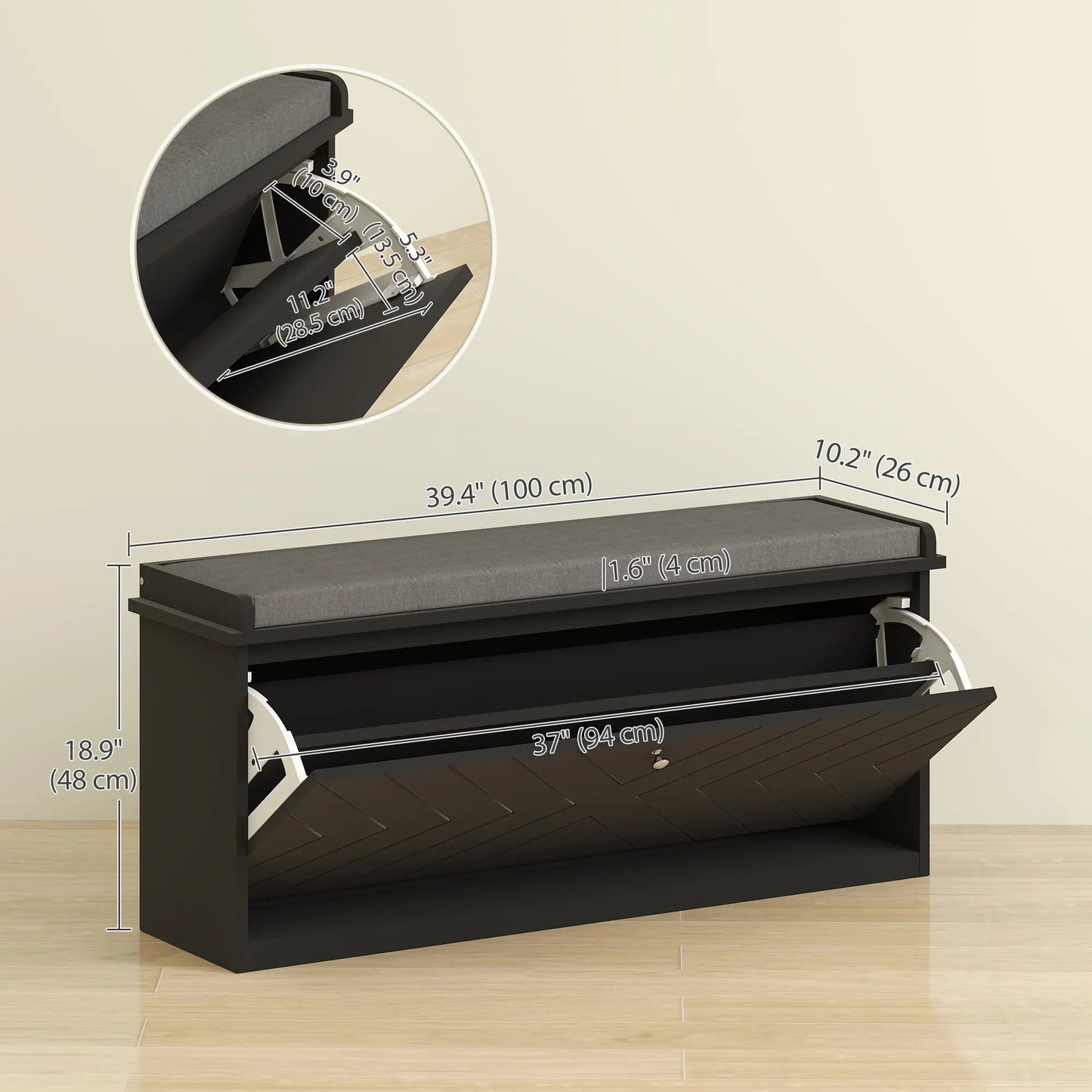 Upholstered Shoe Storage Bench with Flip Drawer, Adjustable Shelf, Fits 10 Pairs Shoe Storage Cabinets & Racks at Gallery Canada