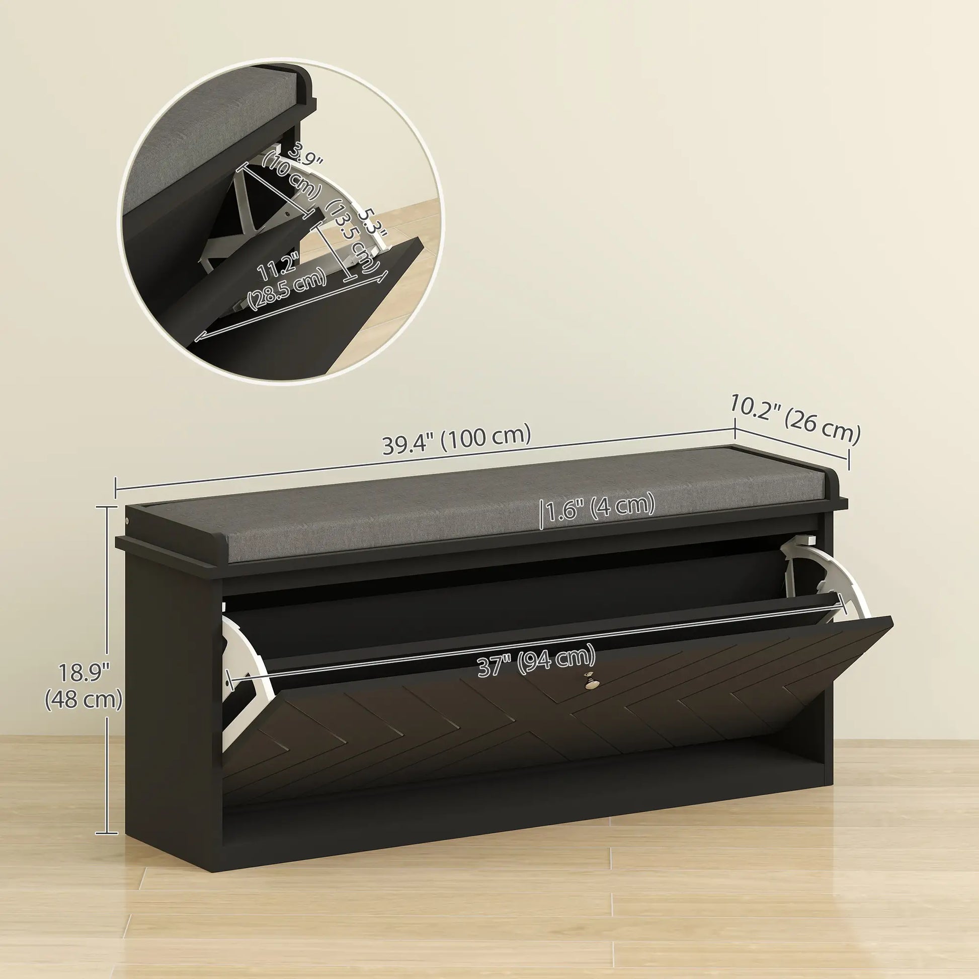 Upholstered Shoe Storage Bench with Flip Drawer, Adjustable Shelf, Fits 10 Pairs Shoe Storage Cabinets & Racks at Gallery Canada