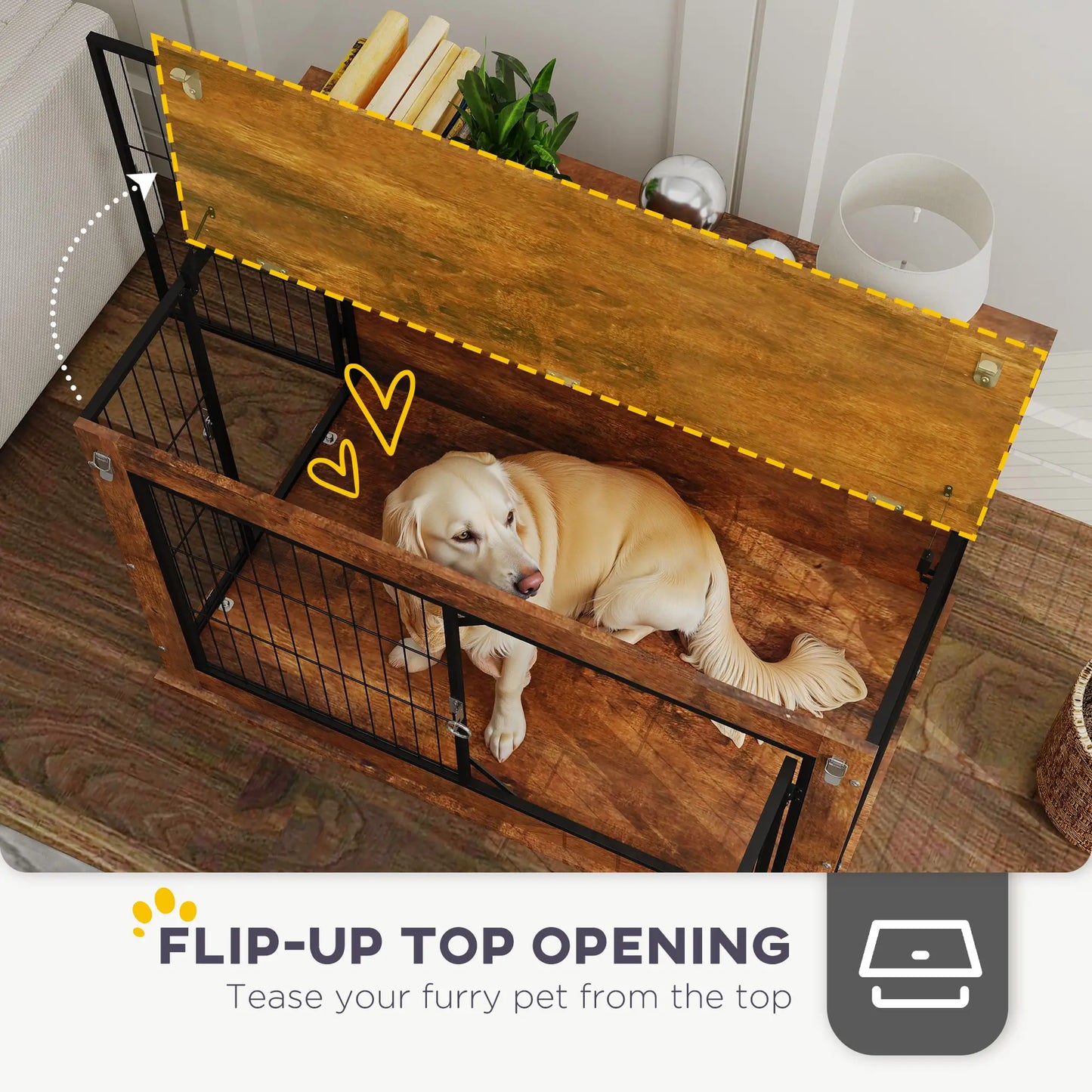 39" Dog Crate Furniture, Flip-up Top, 2 Doors, Rustic Brown Houses, Kennels & Pens at Gallery Canada