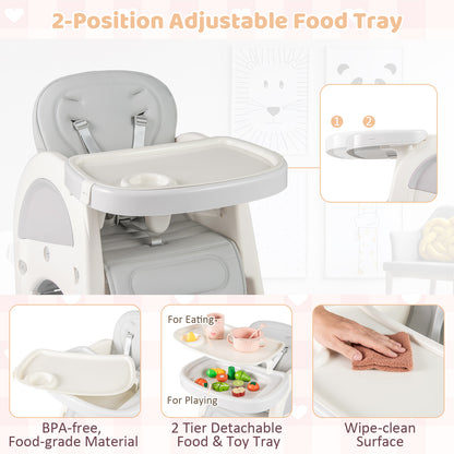 Convertible Baby High Chair with Double-layer Tray and Adjustable Backrest-Grey, Gray High Chairs at Gallery Canada