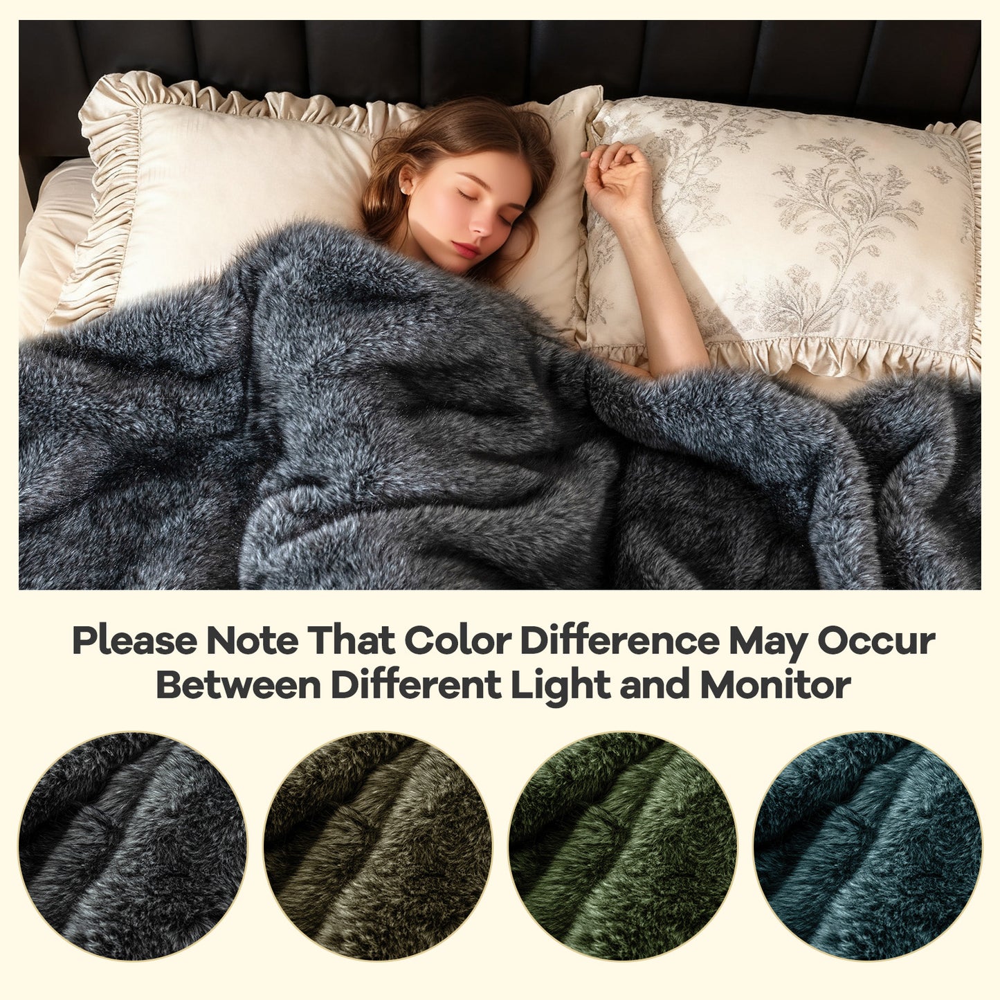 740GSM Soft Plush Fuzzy Luxury Faux Wolf Fur Blanket for Sofa-GR, Gray