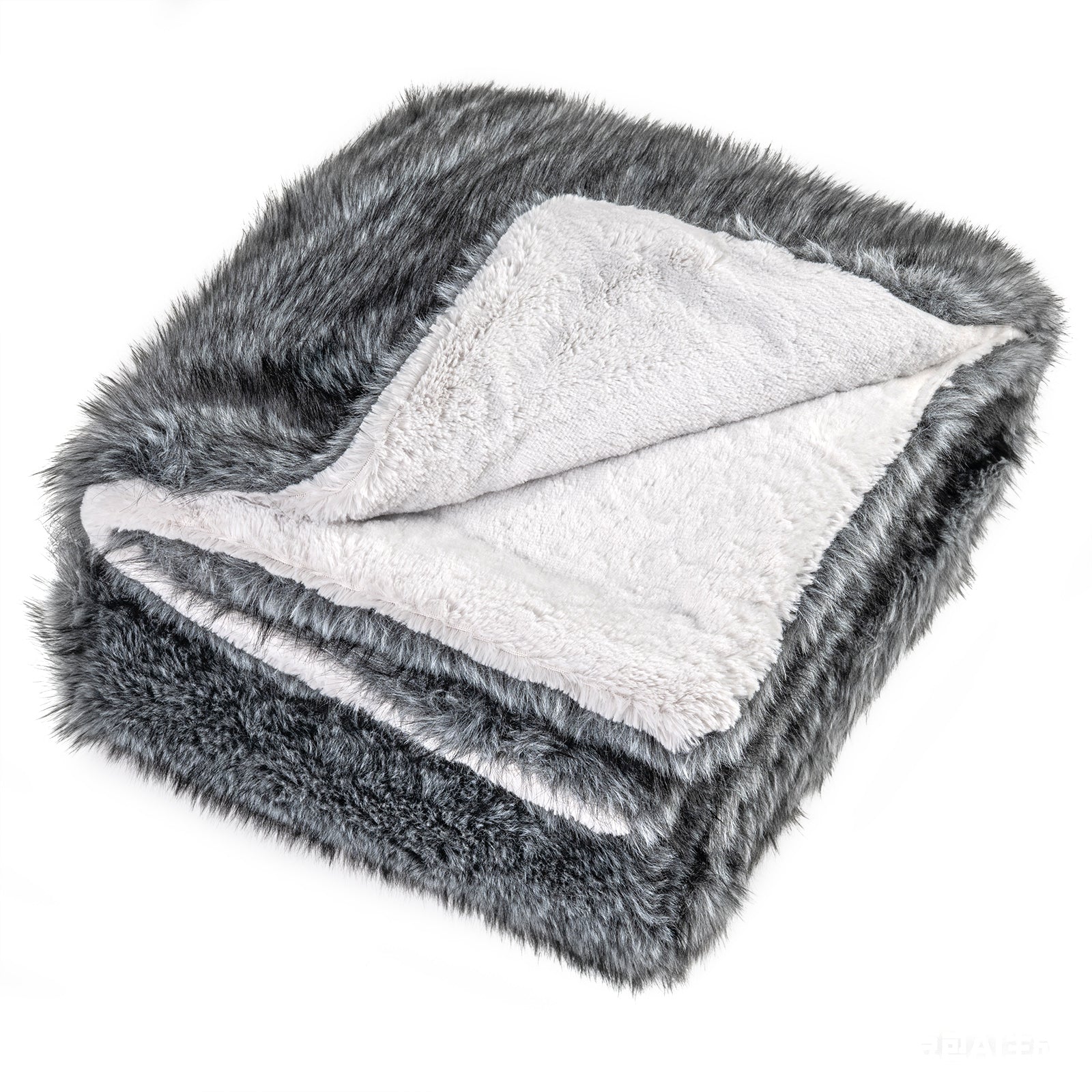 740GSM Soft Plush Fuzzy Luxury Faux Wolf Fur Blanket for Sofa-GR, Gray Bedding Gray at Gallery Canada