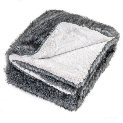 740GSM Soft Plush Fuzzy Luxury Faux Wolf Fur Blanket for Sofa-GR, Gray Bedding Gray at Gallery Canada