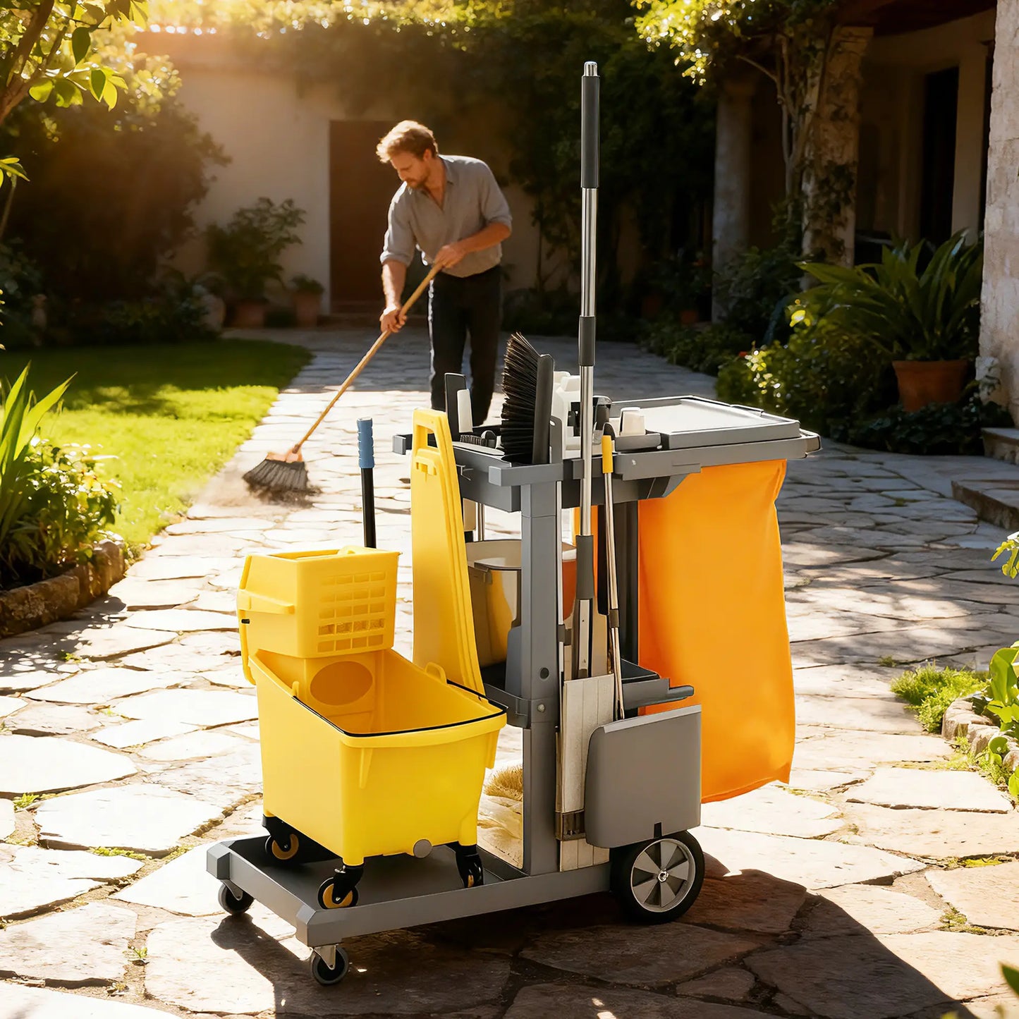 Commercial Janitorial Cart, 3 Tier Shelves, Grey Household Supplies at Gallery Canada