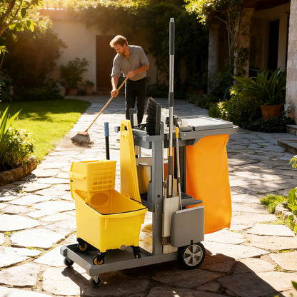Commercial Janitorial Cart, 3 Tier Shelves, Grey Household Supplies at Gallery Canada