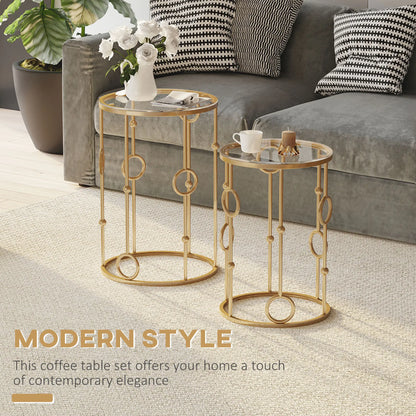 Round Coffee Tables Set of 2, Tempered Glass Top, Steel Frame, Gold Coffee Tables at Gallery Canada