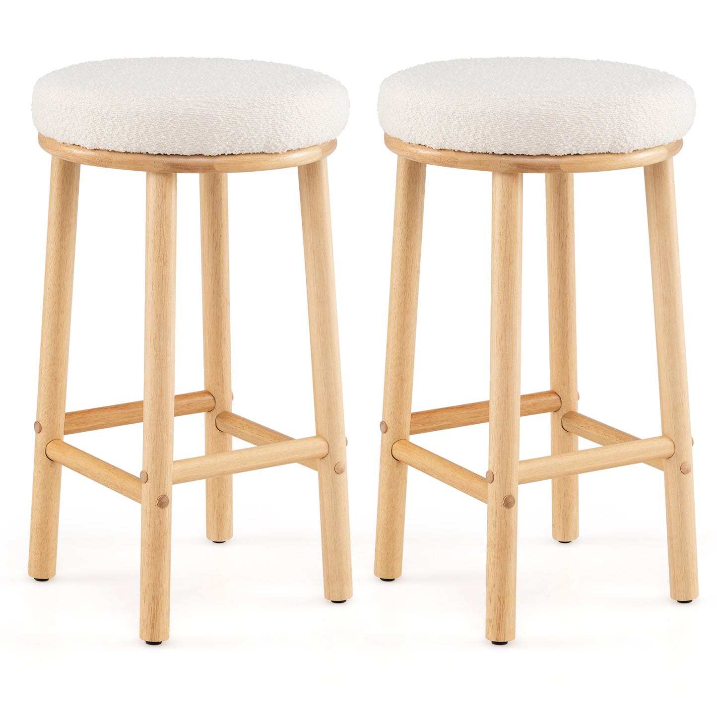 27" Bar Stools Set of 2 Upholstered Barstools with Boucle Fabric Seats, White Bar Stools White at Gallery Canada