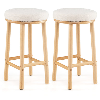 27" Bar Stools Set of 2 Upholstered Barstools with Boucle Fabric Seats, White Bar Stools White at Gallery Canada