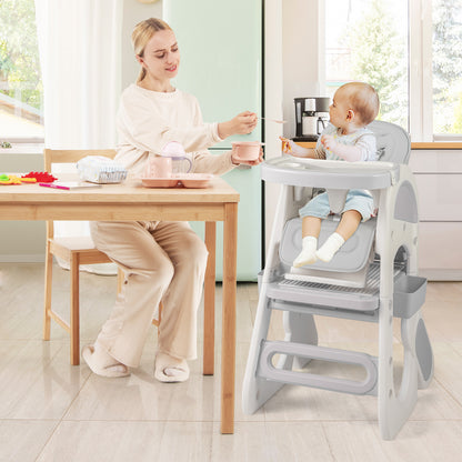 Convertible Baby High Chair with Double-layer Tray and Adjustable Backrest-Grey, Gray High Chairs at Gallery Canada
