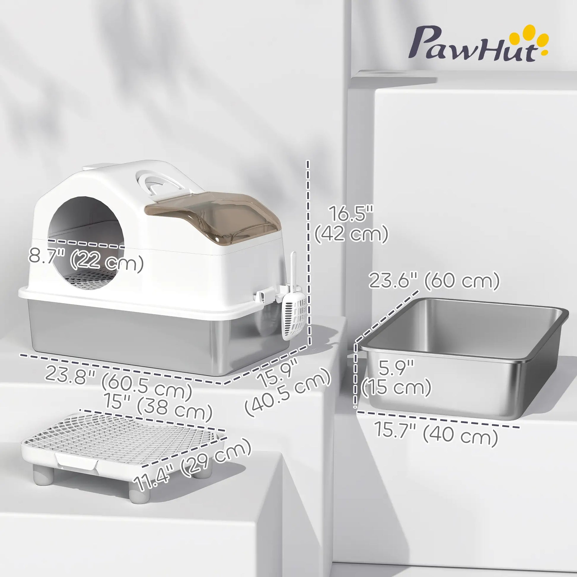 Extra Large Stainless Steel Cat Litter Box, High Sided, Removable Lid Cat Litter Box Enclosures at Gallery Canada
