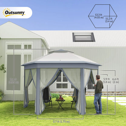 13' x 13' Hexagon Pop Up Canopy Tent, Netting, Carry Bag, Grey Pop Up Canopies at Gallery Canada