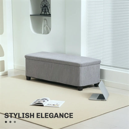 44 Inches Ottoman with Storage, Lid, Legs, Corduroy Bench, Light Grey Storage Ottomans & Benches at Gallery Canada