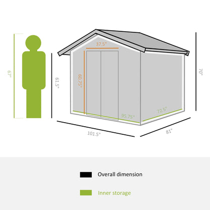 8.5' x 6.8' x 5.8' Garden Storage Shed, Double Sliding Door, 4 Vents, Green Sheds at Gallery Canada