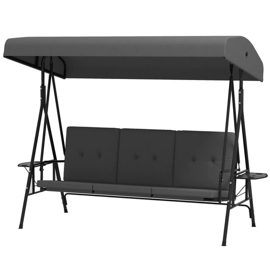 3-Seat Outdoor Swing With Adjustable Canopy, Side Tray, Removable Cushion, Grey Patio Swings with Stand Grey at Gallery Canada