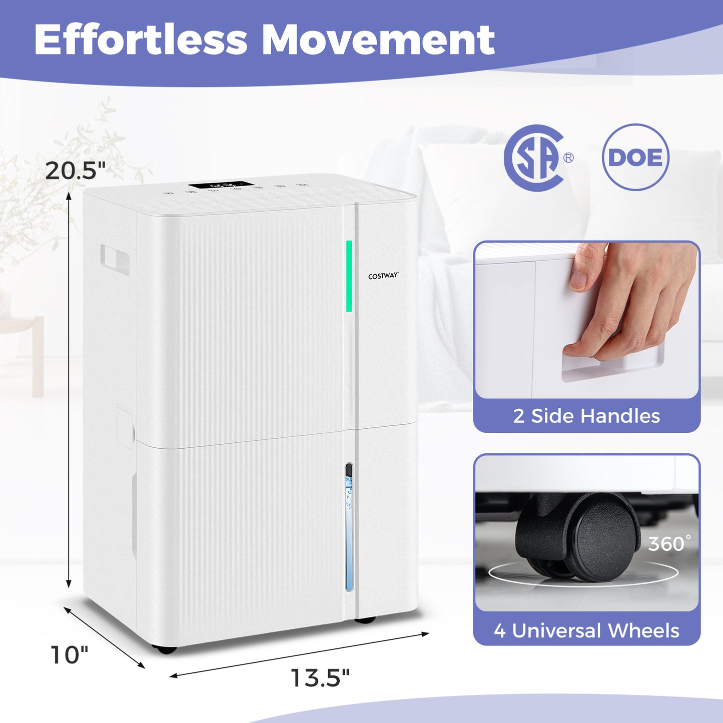 74/96 Pints Dehumidifier for Home 4500/5500 Sq. Ft Dehumidifier with 3 Modes-74 Pints, White Dehumidifiers at Gallery Canada