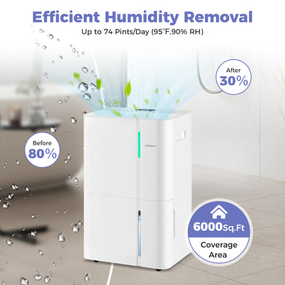74/96 Pints Dehumidifier for Home 4500/5500 Sq. Ft Dehumidifier with 3 Modes-74 Pints, White Dehumidifiers at Gallery Canada