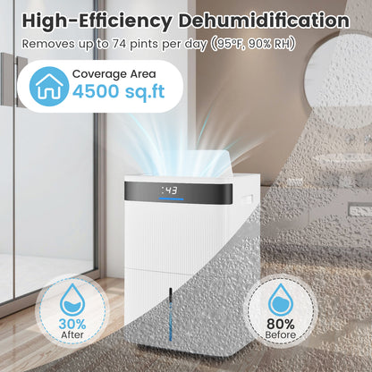 74 Pints Dehumidifier for Home 4500 Sq.Ft Dehumidifier, White Dehumidifiers at Gallery Canada