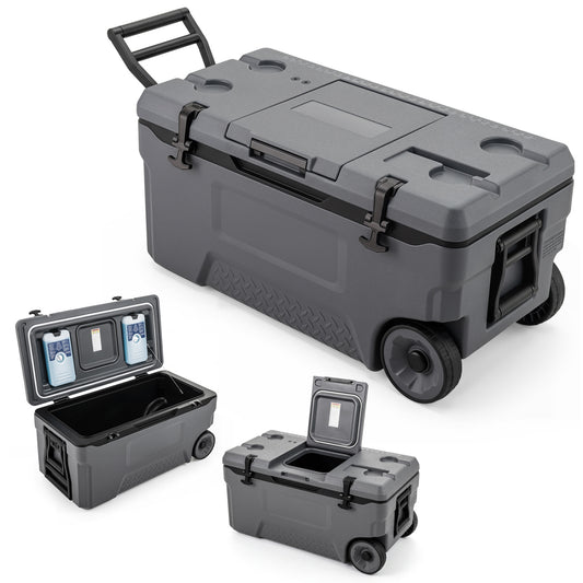 74 Qt Portable Rolling Cooler, Gray