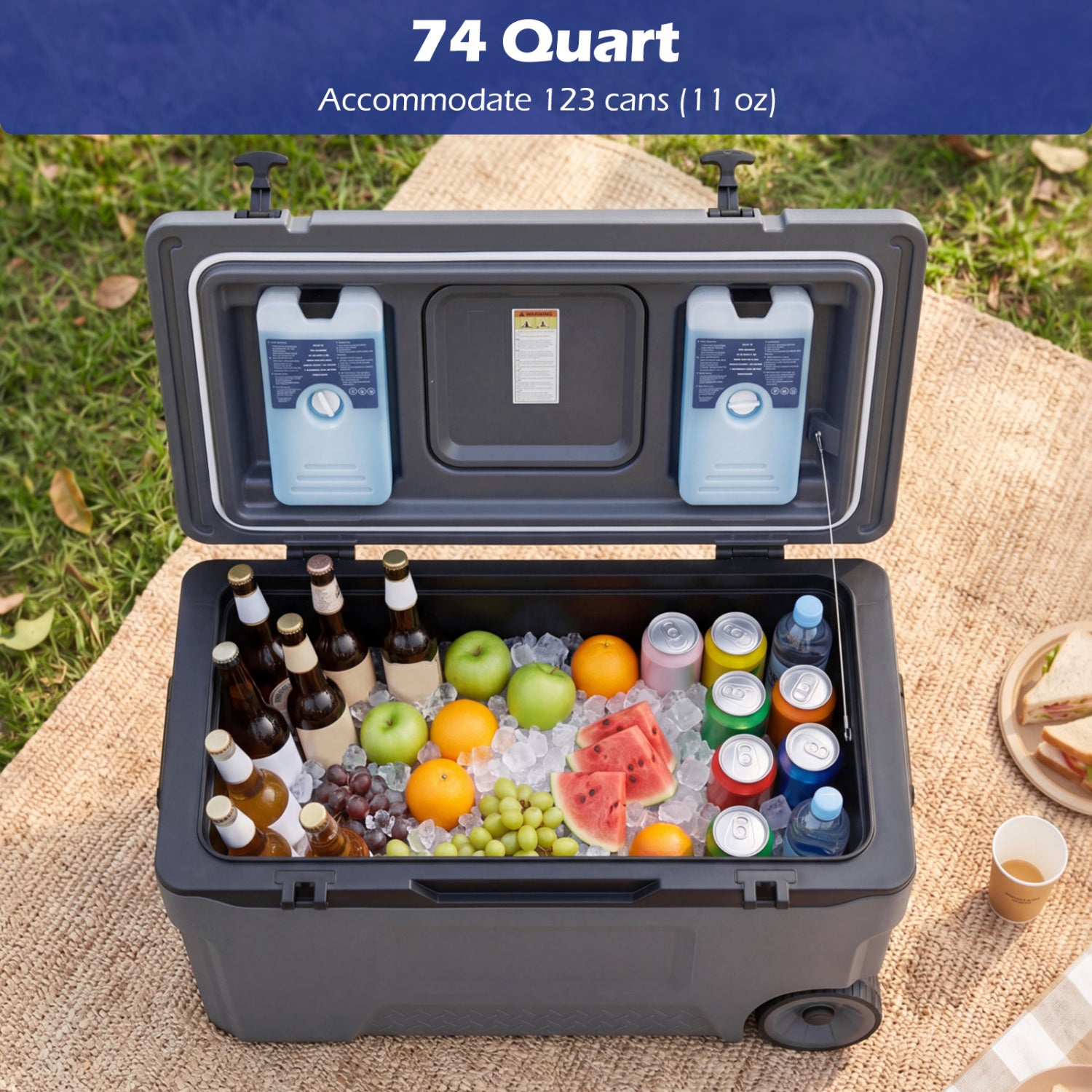 74 Qt Portable Rolling Cooler, Gray Coolers at Gallery Canada