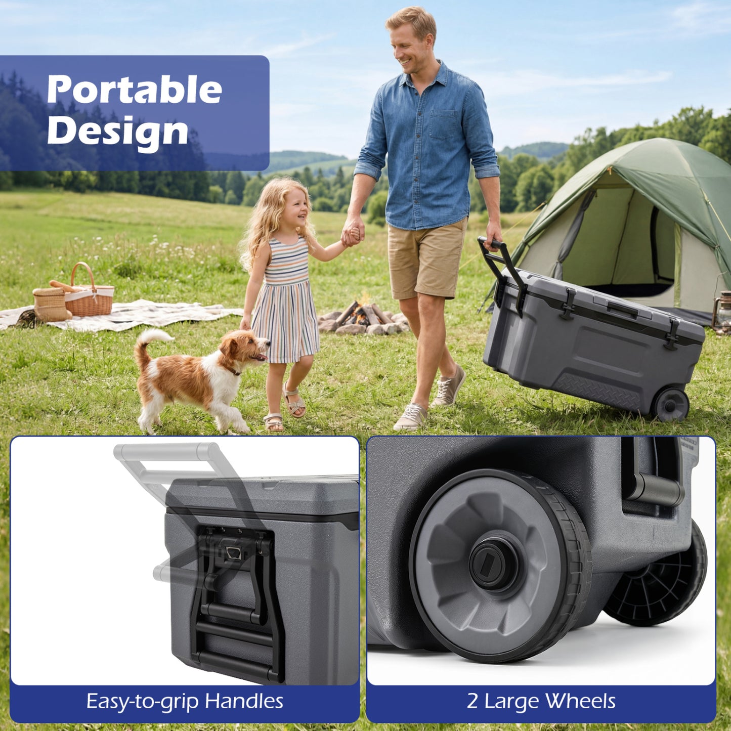 74 Qt Portable Rolling Cooler, Gray Coolers at Gallery Canada