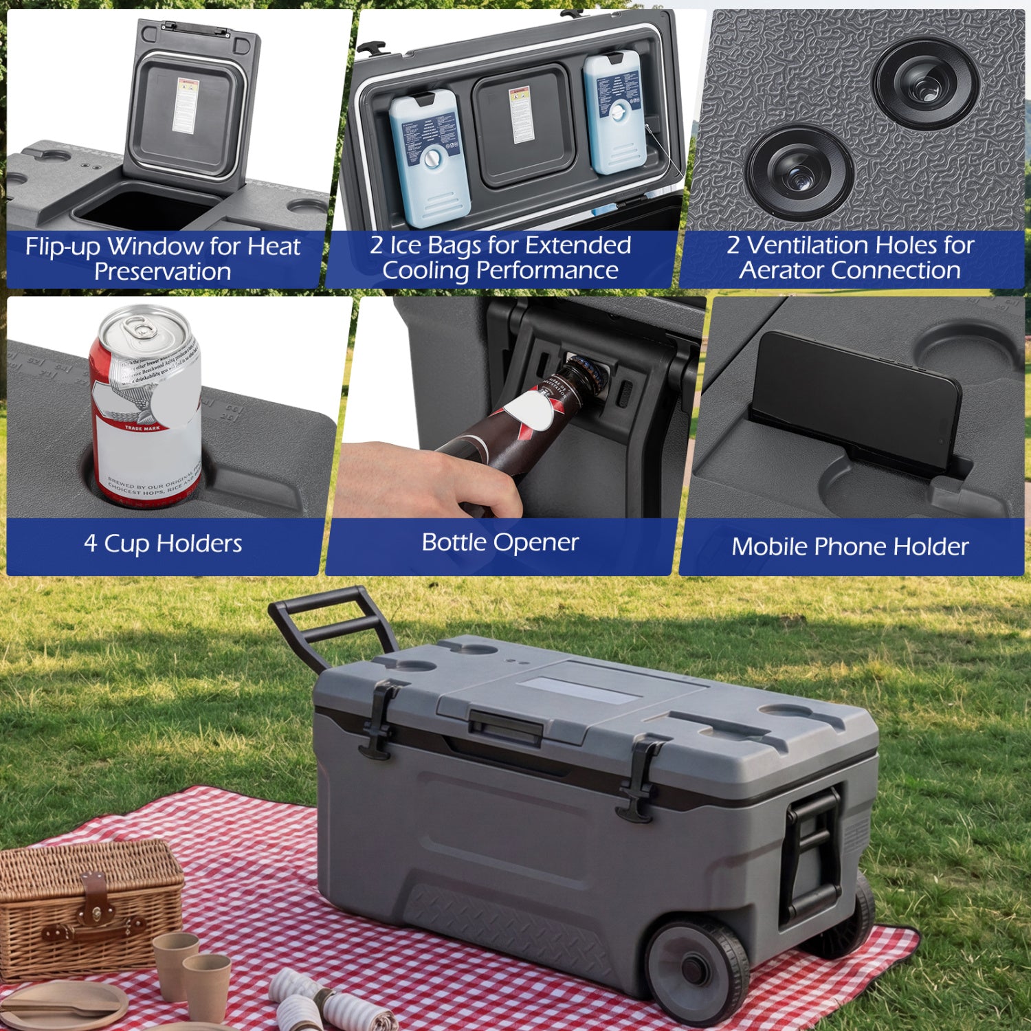 74 Qt Portable Rolling Cooler, Gray Coolers at Gallery Canada