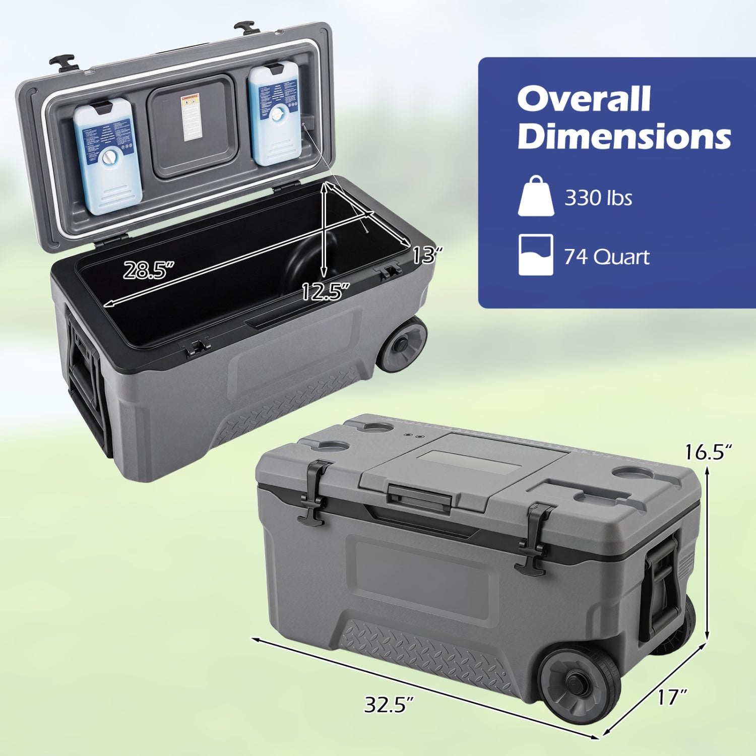 74 Qt Portable Rolling Cooler, Gray Coolers at Gallery Canada