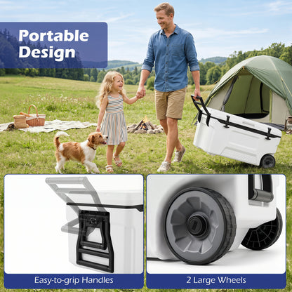 74 Quart Portable Rolling Cooler with Fish Ruler, White Coolers at Gallery Canada