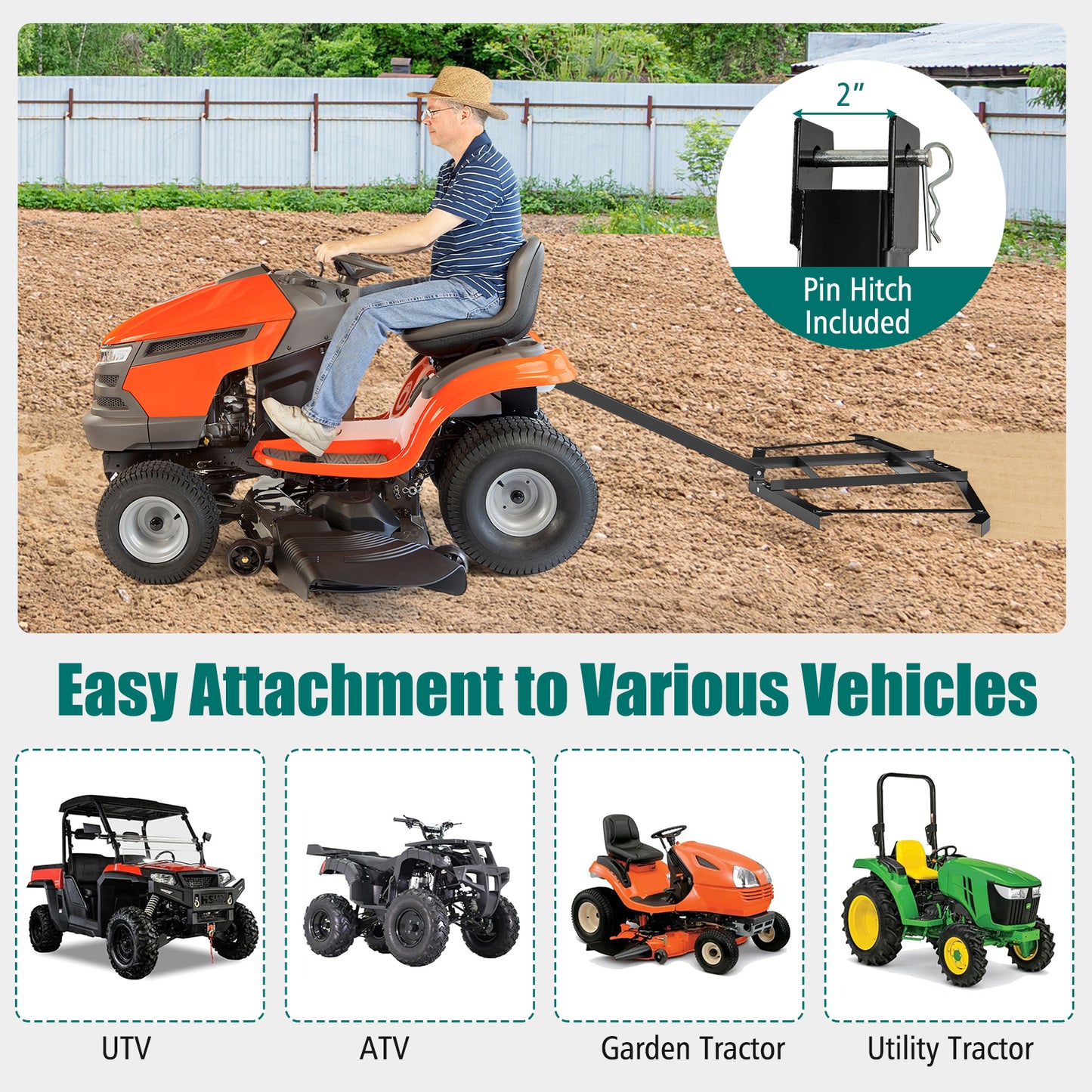 74" Wide Driveway Drag Tow Behind Leveling Rake, Black Lawn Care Tools at Gallery Canada