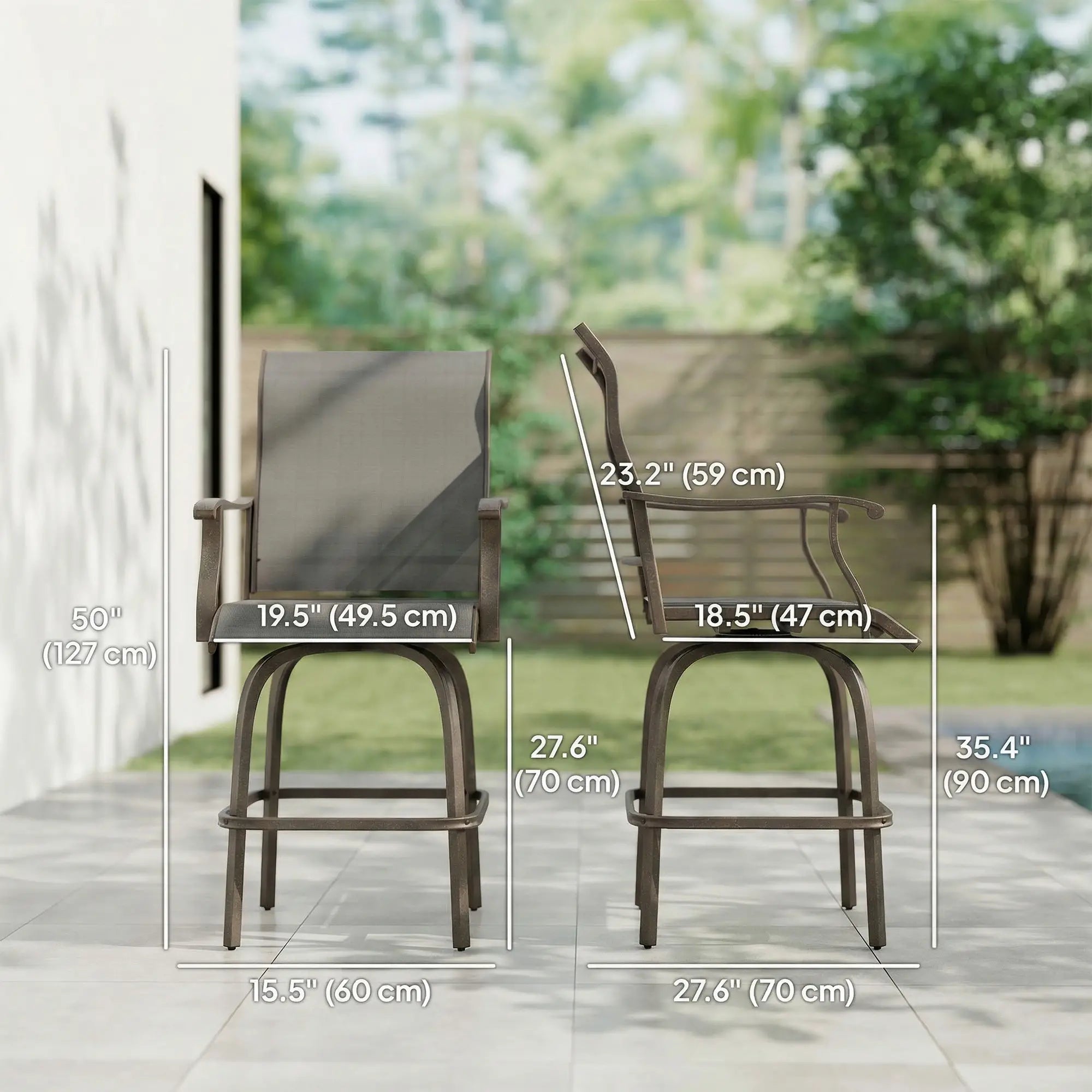 Outdoor Bar Stools Set of 2, Swivel High Back Chairs, Black Bar Stools at Gallery Canada