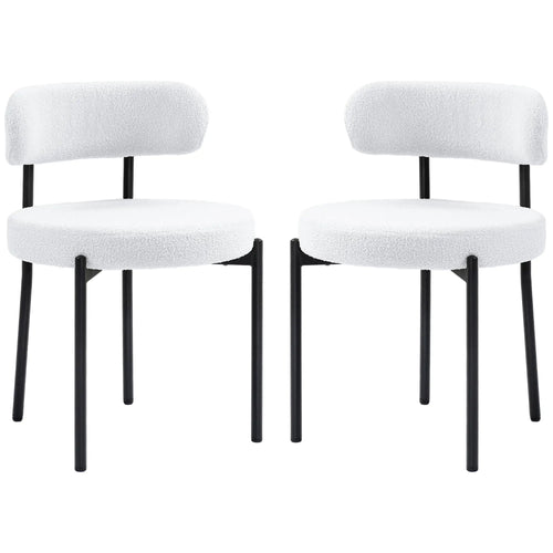 2 Kitchen Chairs, Modern Dining, Berber Fleece Upholstery, Steel Legs, Cream White