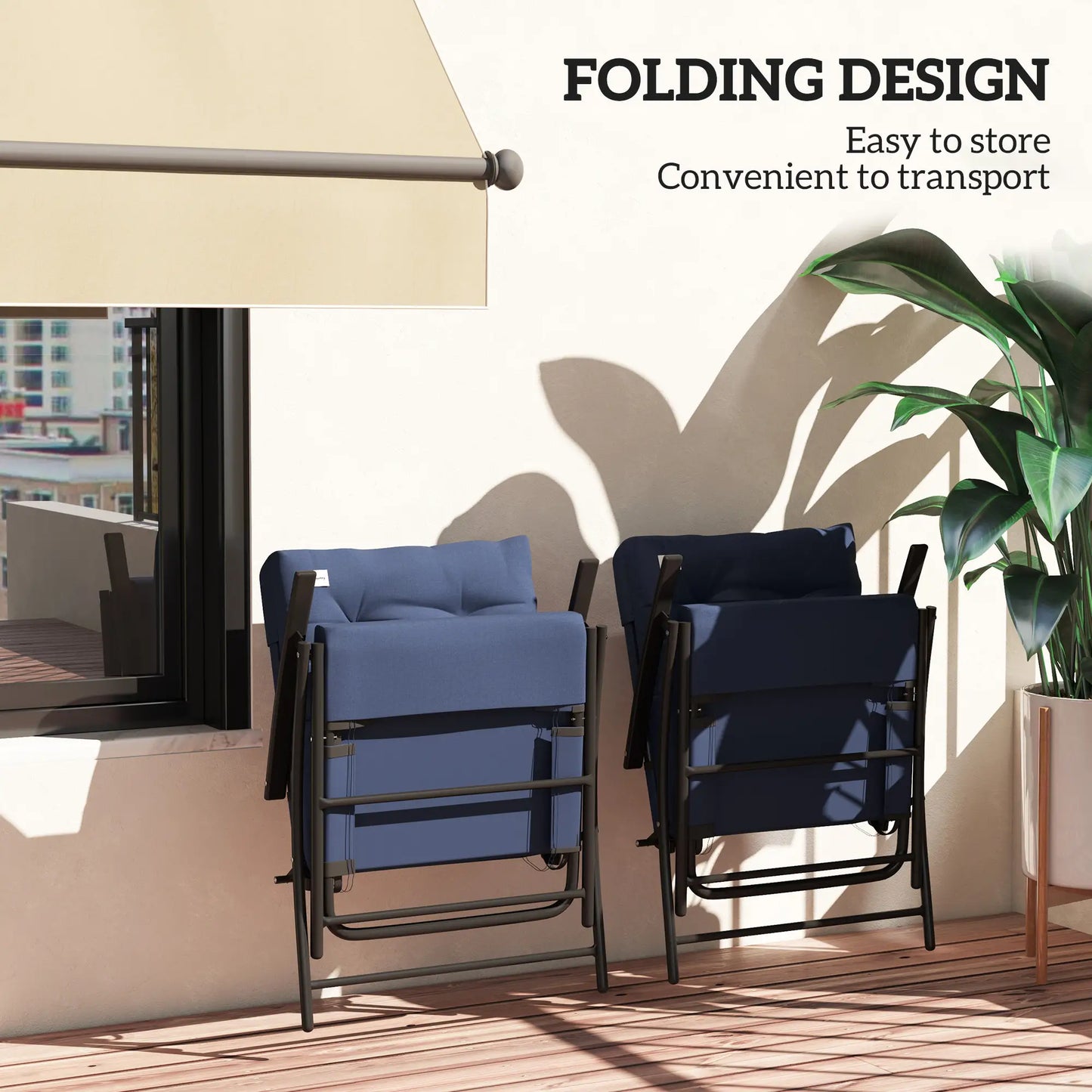 Outdoor Folding Chairs, Set of 2, Adjustable Backrest, Padded, Blue Patio Chairs at Gallery Canada