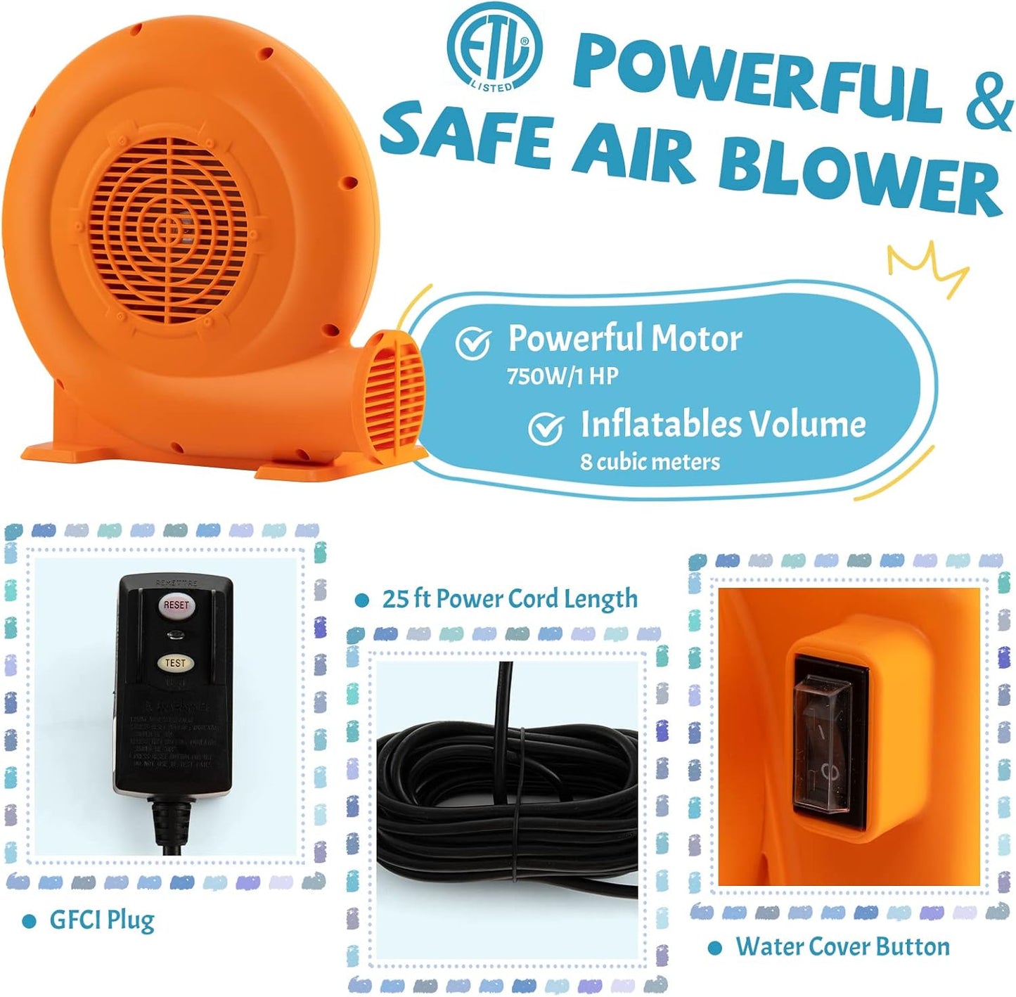 680W Air Blower, 1.0HP, 25 Feet Wire, GFCI Plug, Orange Air Blowers at Gallery Canada