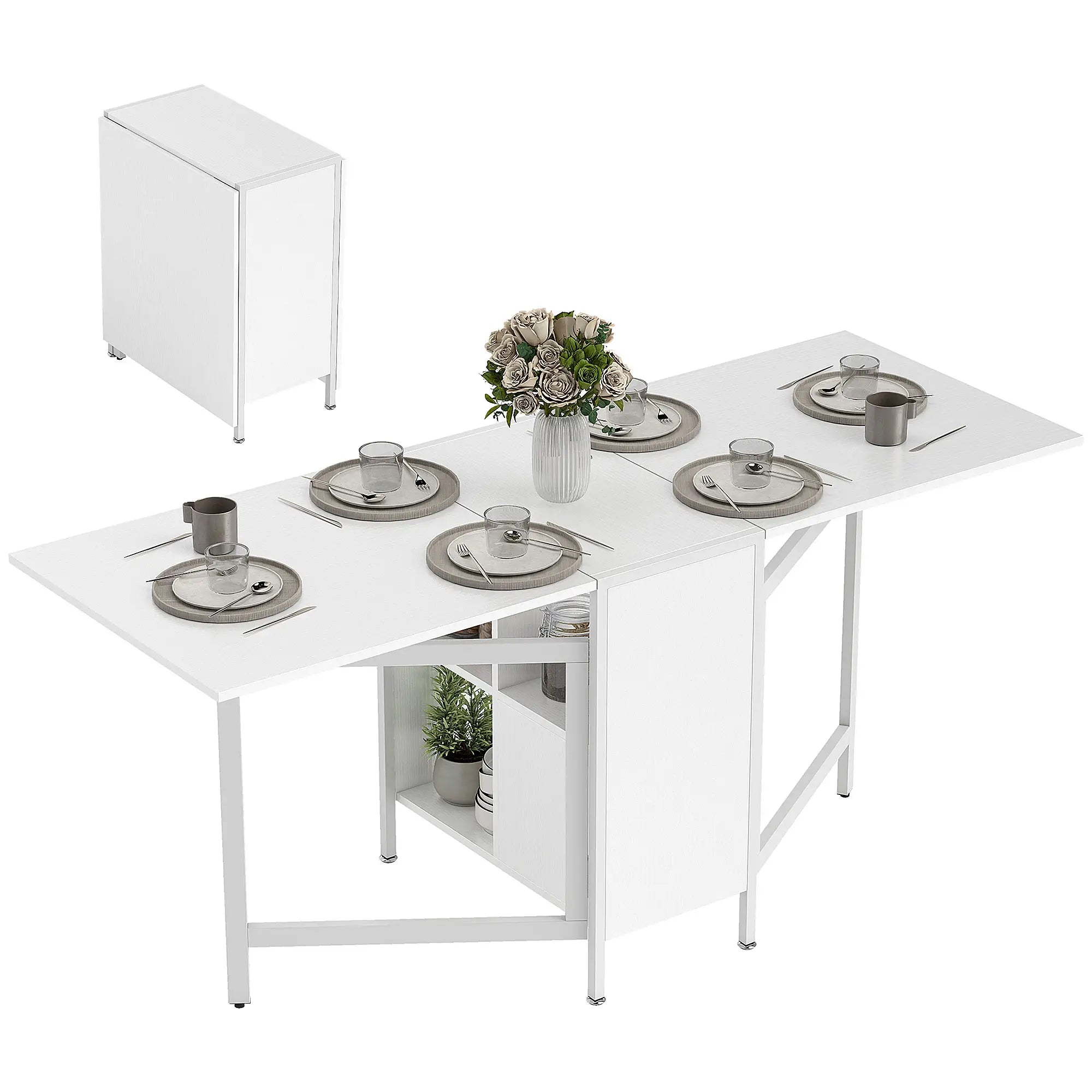 Foldable Drop Leaf Table With Hideaway Shelves, Brown Dining Tables at Gallery Canada