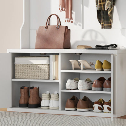 4-In-1 Hall Tree With Shoe Bench, Modern Coat Rack With Open Shelf, White Clothing Storage at Gallery Canada