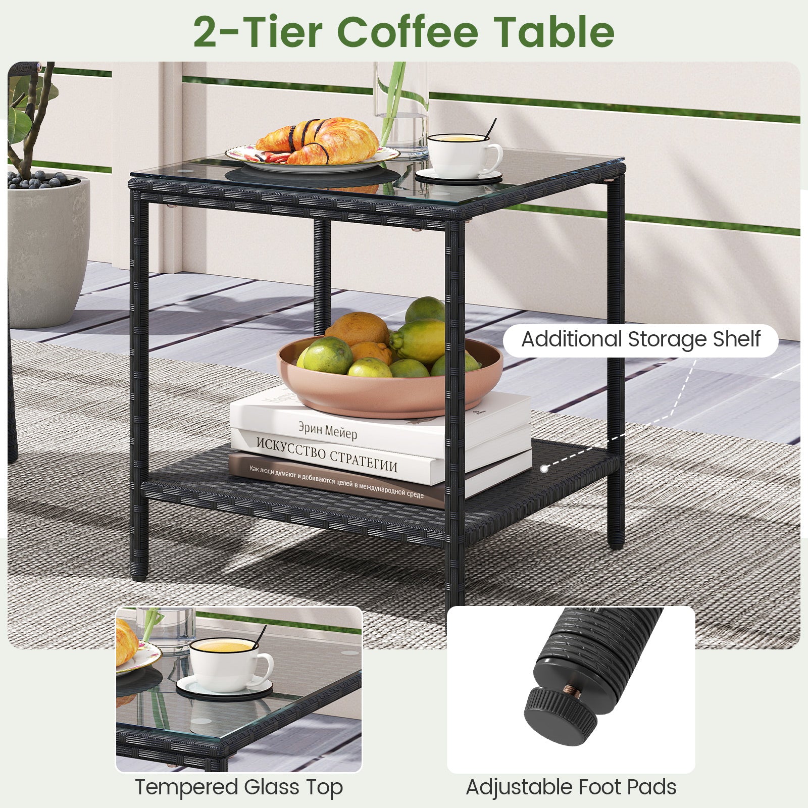 3 Piece Patio Furniture Set with Seat Cushions and Tempered Glass , White Patio Conversation Sets at Gallery Canada