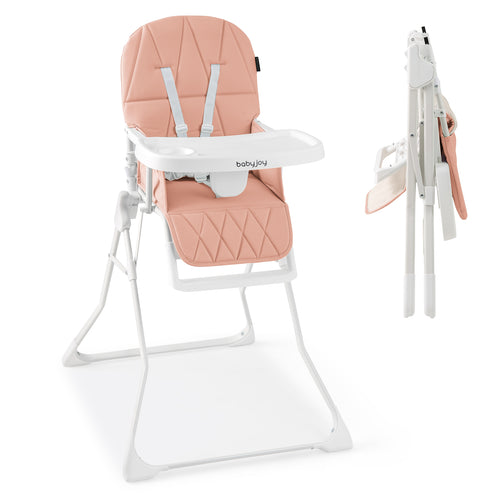 Easy Clean Compact Highchair with Removable Adjustable Tray and PU Seat Cushion, Pink