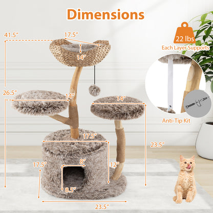 Wood Cat Tree Solid Pear Cat Tree with Perch and Sisal Scratching Posts, Brown Cat Trees Condos & Scratchers at Gallery Canada