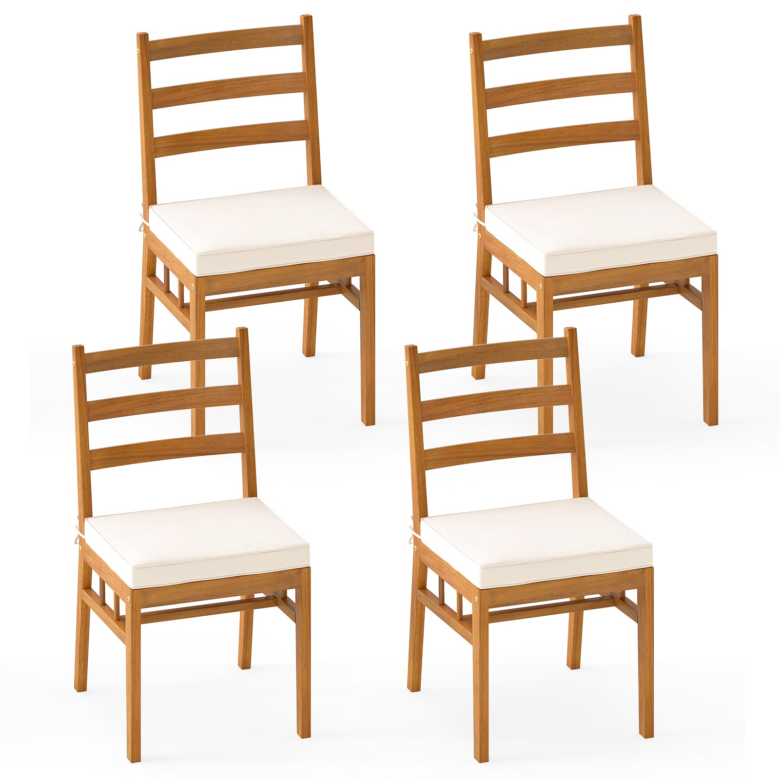 Outdoor Wooden Dining Chair Set of 4 with Padded Seat Cushions, White Patio Dining Chairs White at Gallery Canada