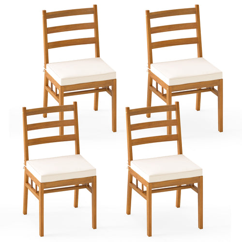 Outdoor Wooden Dining Chair Set of 4 with Padded Seat Cushions, White