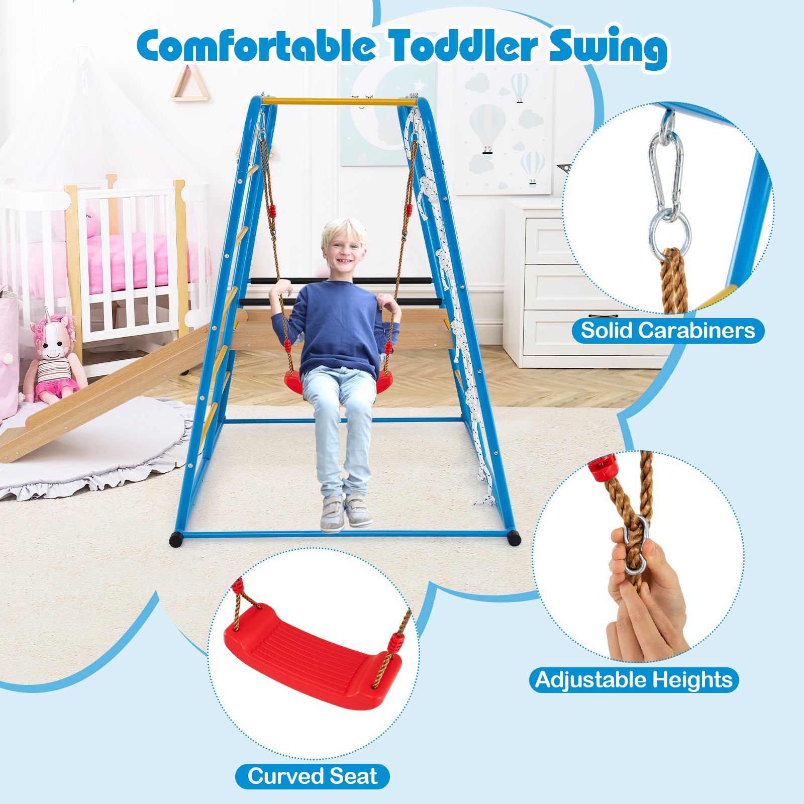 6-in-1 Indoor Jungle Gym with Slide for Boys and Girls 3+ Years Old, Blue Climbers & Slides at Gallery Canada